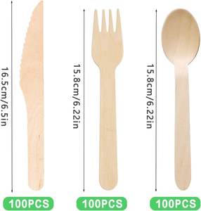 Ensemble de couverts en bois de qualité supérieure, fourchette, cuillère, couteau, serviette en bois - Product Image 2