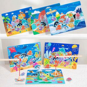 Jeu de pêche magnétique en bois pour enfants, créatif et écologique, sur le thème des créatures marines - Product Image 2
