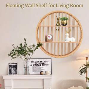 Étagère <span class=keywords><strong>murale</strong></span> en rotin créative à 2 niveaux, organisateur flottant pour la décoration du salon et de la salle de bain - Product Image 5