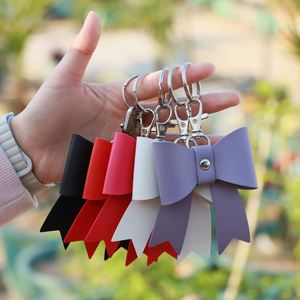Stocked 6 Colors Durable Elegant Cute Bow Charm Hanging PU Leather Bag Purse <b>Key</b> Chains Accessory Gift for Girls Women Birthday - Product Image 2