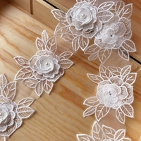 Dentelle florale 3D perlée double couche brodée personnalisable 8,4 cm de large pour vêtements, sacs, textiles, accessoires DIY, qualité AA