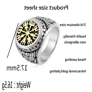yunnique Viking Punk Men's <b>Titanium</b> Steel <b>Ring</b> Two-Tone Steel Compass Pattern Geometric Design Gift Jewelry - Product Image 2