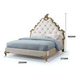 Letto matrimoniale francese di lusso in legno massello con struttura intagliata <span class=keywords><strong>camera</strong></span> da letto europea <span class=keywords><strong>mobili</strong></span> con fibbia leggera - Product Image 3