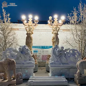 백색 대리석 정원 예술 디자인 지면 소녀 조각품 옥외 램프 포스트 동상