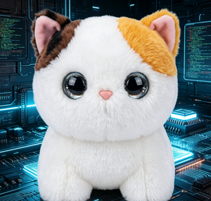 Juguete de Peluche de Gato Blanco con Orejas Marrones y Naranjas, Animal de Peluche Grande y Suave para Niños Unisex - Product Image 1