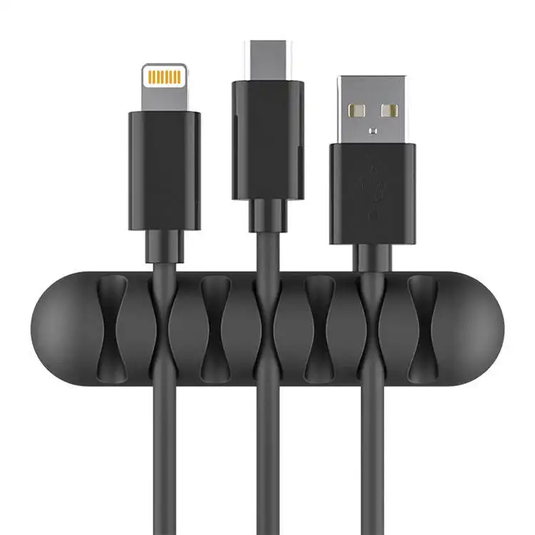 7 포트 유연한 와이어 케이블 클립 주최자 실리콘 충전 전원 USB 이어폰 케이블 홀더