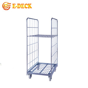 Entrepôt 2 côté pliable pour le stockage sécurisé pliable en acier de fret logistique cage chariots <span class=keywords><strong>à</strong></span> roulettes <span class=keywords><strong>chariot</strong></span> - Product Image 2