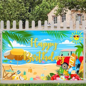 Fond de photographie personnalisable en <span class=keywords><strong>bois</strong></span> de palmier fleuri pour anniversaire hawaïen, bannière de fête de baby shower, table à gâteaux - Product Image 6