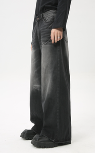 Jeans noirs et gris amples à coupe droite pour hommes, tendance - Product Image 4
