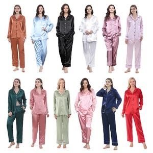 Conjuntos de Pijamas de Seda Satinada para Mulheres, Luxuosos, com Gola Reversível, Prontos para Envio, para Verão e Inverno, Roupas de Dormir para Noivas, Comprimento Total - Product Image 5
