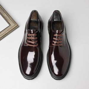 Chaussures Derby en cuir pour hommes à bout large, en cuir de vachette véritable et cuir verni, style britannique, pour pieds larges - Product Image 1