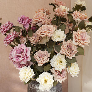 Vendita calda 3 teste artificiali con bordo bruciato rosa morbido Bouquet decorativo di fiori per la sistemazione della tavola di nozze a casa - Product Image 1