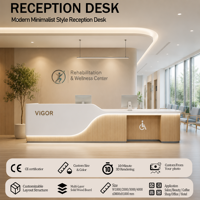 Bureau d'accueil LED peint au design minimaliste moderne, personnalisable pour salon de beauté, clinique, hôtel et école