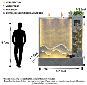 Đài phun nước thác nước ngoài trời bằng xi măng trang trí sân vườn, nhà ở, sảnh, sân trong sang trọng - Product Image 2