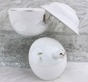 Tasse individuelle en porcelaine de qualité supérieure avec soucoupe assortie, motif floral délicat, bord doré, bol à vapeur couvert pour - Product Image 3