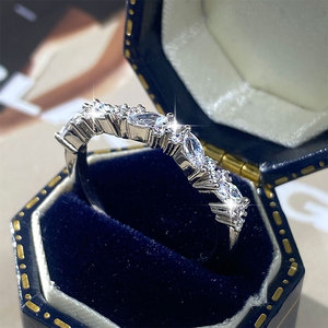 Conjunto de Anillos de Boda Unisex de Moda con Brillantes, Regalo de Aniversario, Corte Marquesa y Redondo, Anillo de Media Eternidad Clásico para Hombre y Mujer - Product Image 5