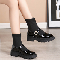 Bottines à lacets élastiques en cuir épais pour femmes, confortables, à talons épais, respirantes, collection Printemps-Automne-Hiver 2026