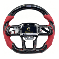 Volant en cuir en fibre de carbone LED personnalisé avec des paillettes rouges pour Ford Mustang GT 2024, accessoire intérieur de voiture