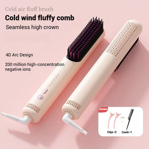 Wholesale <b>Electric</b> 2 in 1 Airflow Negative Ion Hair Straightener Styling Comb Hot <b>Cool</b> Air Hair Ionic Curling Brush - Product Image 2