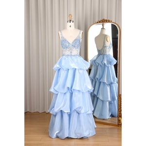 Vestido <span class=keywords><strong>de</strong></span> Gala Azul Satinado <span class=keywords><strong>de</strong></span> Lujo para <span class=keywords><strong>Quinceañera</strong></span>, con Tirantes Finos, Lentejuelas y Tul, Vestido Largo Moderno para Boda/Fiesta <span class=keywords><strong>de</strong></span> Cumpleaños - Product Image 1