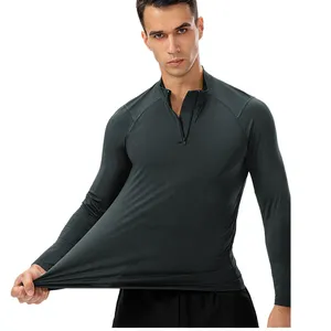 Blusa de corrida esportiva masculina UPF de manga longa com zíper 1/4 para homens, camisa fitness personalizada de secagem rápida para corrida