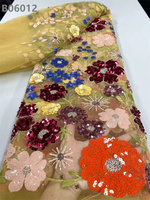 Tissu en maille africaine brodé de perles florales colorées et de sequins, 100 % polyester élastique, pour robes de mariée
