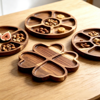 Nampan Sajian Persegi Kayu Akasia dengan Desain Bunga Kartun Gaya Minimalis Modern 10-10.9cm Piring Teh & Camilan Hotel