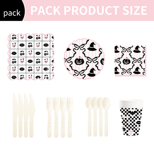 Juego de Vajilla Rosa DAMAI para Fiesta de Halloween con Decoraciones de Cerezas y Lazos, Incluye Platos, Vasos y Servilletas de Papel para 8 Personas - Product Image 2