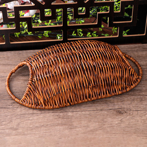 Plastic Woven Imitation Black Rattan <b>Basket</b> Rectangle Double-Eared Eco-Friendly Kitchen <b>Storage</b> Display <b>Basket</b> - Product Image 2