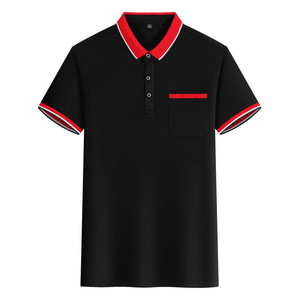 <b>Polo</b> Shirt Unisex Black Red Trim Short Sleeve Solid Color Workwear Daily Wear - Product Image 1