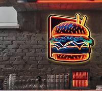 Letreros LED de Neón Atractivos para Restaurantes, Oficinas y Empresas, Iluminación Decorativa con Control Táctil, Forma de Hamburguesa, Incluye Ejemplo