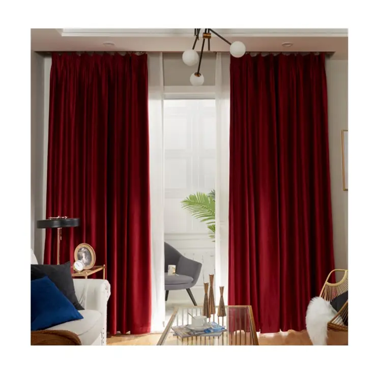 La mejor calidad de interbloqueo de poliéster textil hogar tela rojo cortinas para la sala