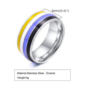 Anillos de Acero Inoxidable de 8mm con Esmalte, Anillo con la Bandera del Orgullo LGBT, Anillos de Arcoíris para Hombres Transgénero, Gays y <span class=keywords><strong>Lesbianas</strong></span> - Product Image 6