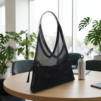 Sac à main en maille noire transparente pour femme, sac à bandoulière d'été, sac hobo de plage avec pochette intérieure