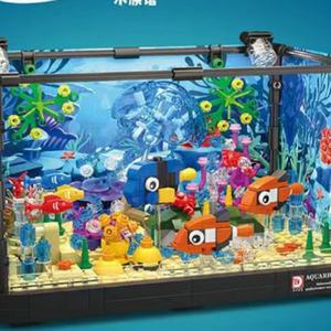 Ensemble de blocs de construction d'aquarium d'organismes marins Moc, animaux aquatiques mobiles, aquarium, bricolage, assemblage de briques, kit de jouets avec lumière - Product Image 3