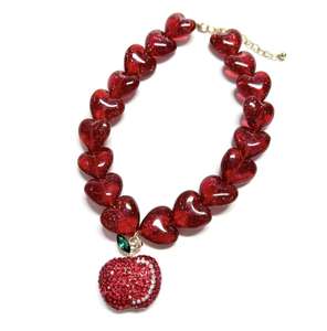 אופנה חרוזים לב אדום חמוד שרשרת תליון פירות קסם חברות נשים מסיבה מתנה בורגונדי לב חג המולד שרשרת תכשיטים - Product Image 1
