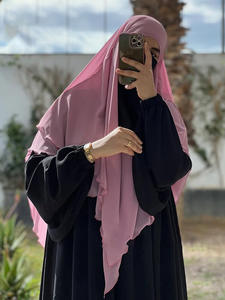 批发开斋节平原祈祷围巾穆斯林妇女头巾雪纺2层长面纱新款时尚纯色头巾披肩Khimar - Product Image 6