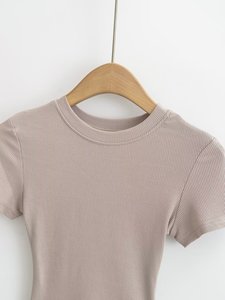 T-shirt Casual da donna Slim Fit t-shirt da donna a manica corta Top estivo da donna tinta unita <span class=keywords><strong>Basic</strong></span> - Product Image 6