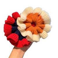 Anneau de cheveux pour femme en laine tricotée à la main, style coréen, personnalisable, extra large, haute élasticité, forme fleur, pour l'automne, style jeune fille
