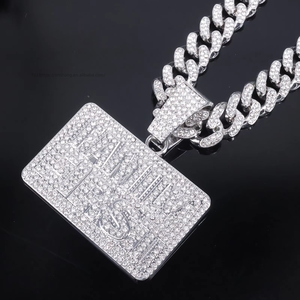 European American Hip-Hop Men's Trendy Brand Jewelry Long Square Letter Pendant <b>Cuban</b> <b>Chain</b> Full Encrusted - Product Image 1