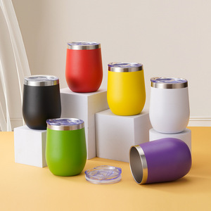 Vaso de vino de acero inoxidable con tapa, taza de viaje aislada al vacío de doble pared para café, cócteles, color helado - Product Image 1