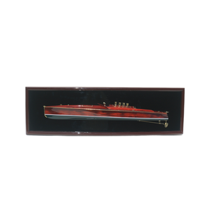 Modèle de bateau à moteur classique en bois artisanal GIA NHIEN Premium dans un coffret de présentation, décoration murale de luxe pour la maison ou le bureau - Product Image 1