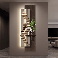 Peinture LED lumineuse moderne de luxe léger, motif plante hydroponique et pierre de grès, pour mur de fond de salon
