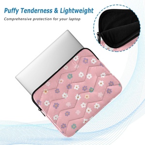 New Arrival Custom Pink Floral Print <b>Computer</b> Messenger Laptop <b>Accessories</b> Grid Protective Case Laptop Sleeve - Product Image 4