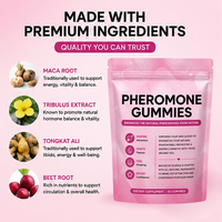 Gummies aux phéromones OEM Maca Betterave - Complément alimentaire naturel à base de plantes pour l'attraction et l'énergie, pour adultes, 60 unités, certifié Halal, 2 ans