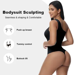 Body feminino de treino de uma peça com fundo tanga canelado de malha de malha de malha slim premium de um ombro fitness bodysuit