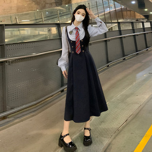 Vestido de otoño <span class=keywords><strong>para</strong></span> mujer de talla grande, temperamento gordito, cintura ceñida, camisa de retazos sexy <span class=keywords><strong>para</strong></span> Universidad, falda - Product Image 6