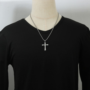 Stainless Steel <b>Cross</b> Pendant Necklace Unisex Punk Style Geometric Design Black Color 23042 - Product Image 3