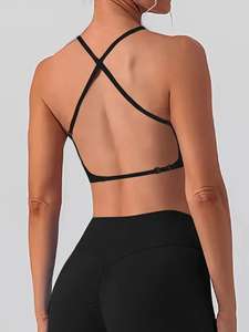 Soutien-gorge de sport sans fil pour femme Bretelles convertibles plates Sans couture Bords invisibles Design ultra-bas au dos Ajustement réglable - Product Image 5