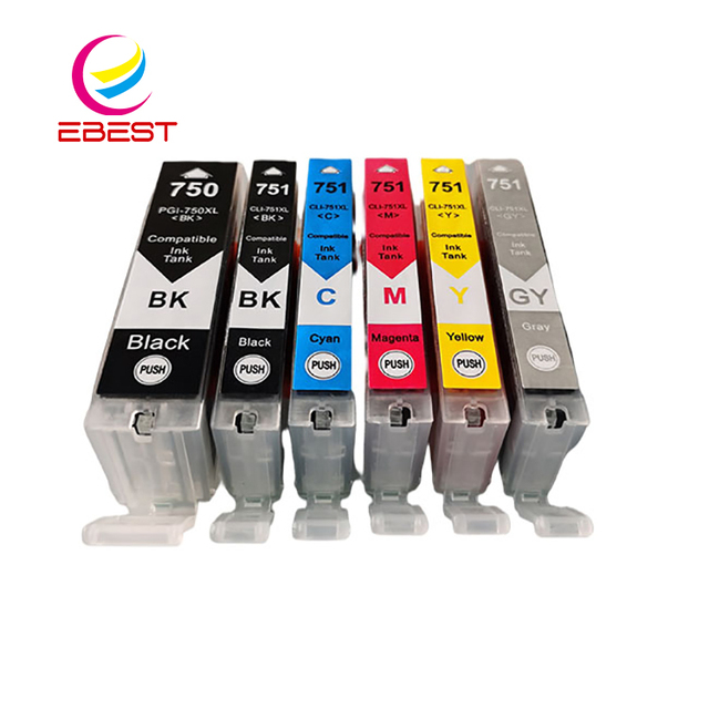 EBEST Compatible PGI-750 PGI750 CLI-751 CLI751 InkJet Ink Cartridge for Canon PIXMA MG7170 IP8770 Printer Parts